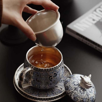 Chinese Taotie Sterling Silver Tea Cup