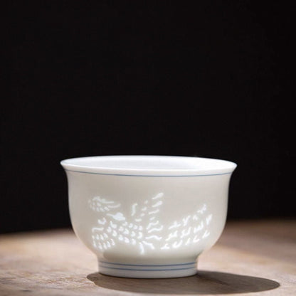 Linglong Porcelain Cup Tea Cup Dragon & Phoenix  Handcrafted