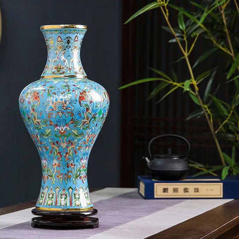 Jingdezhen Handcrafted Ceramic Vase with Cloisonné Enamel and Gold - Wire Inlay