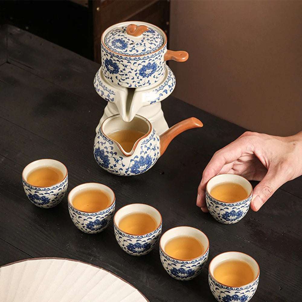 Handcrafted Chinese Tea Set Ru Kiln Blue and White