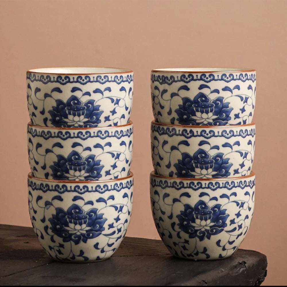 Handcrafted Chinese Tea Set Ru Kiln Blue and White