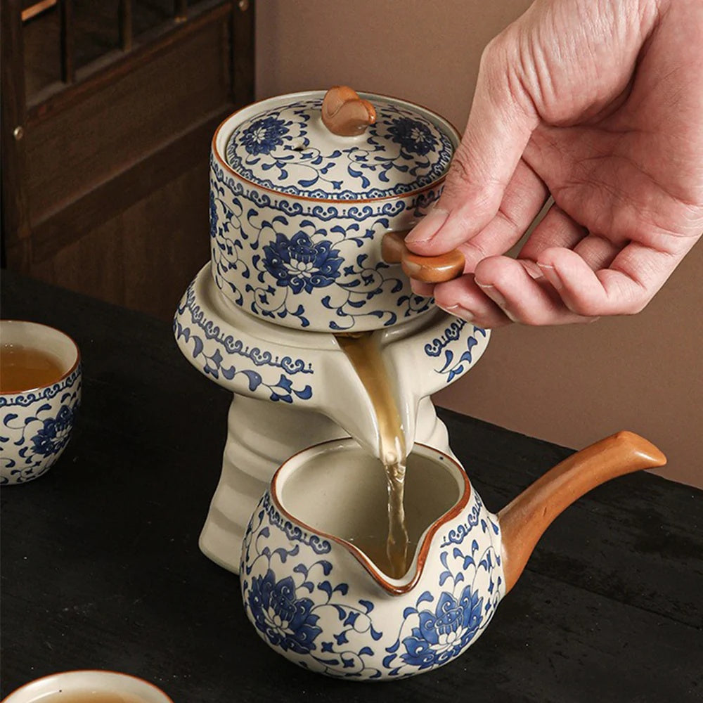 Handcrafted Chinese Tea Set Ru Kiln Blue and White