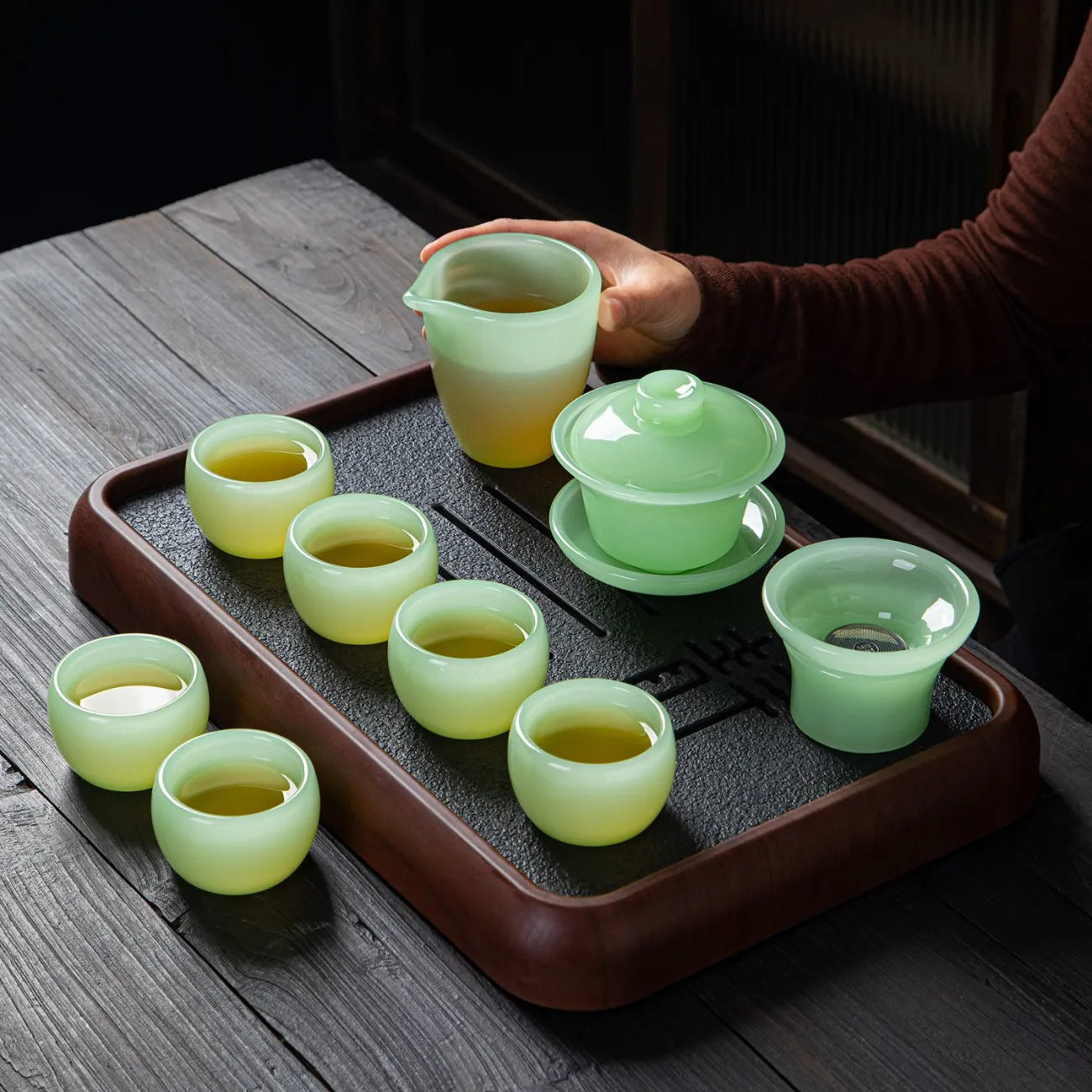 Handcrafted Colored Glaze Tea Set