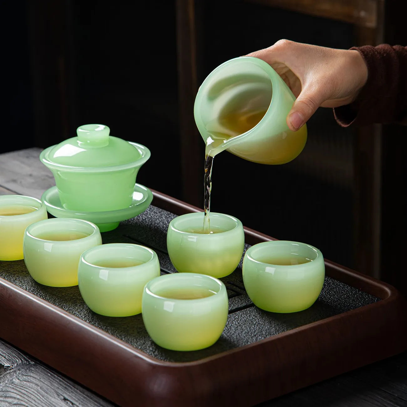 Handcrafted Colored Glaze Tea Set