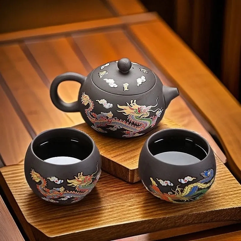 Yixing Zisha Teapot – Heat-Sensitive Color-Changing Xishi Pot with Dragon & Phoenix Design