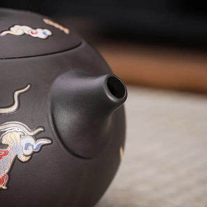 Yixing Zisha Teapot – Heat-Sensitive Color-Changing Xishi Pot with Dragon & Phoenix Design